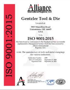 Gentzler-ISO-90012015-AI-cert-09-17-20